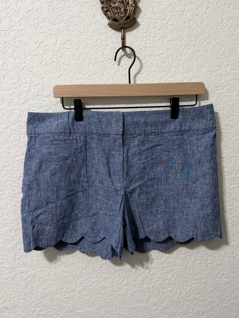 LOFT Chambray Scalloped Hem High-Rise Shorts - Blue